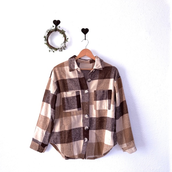 Madepants Jackets & Blazers - Madepants Brown Plaid Flannel Jacket Shacket Oversized Cozy Winter Layer S/M